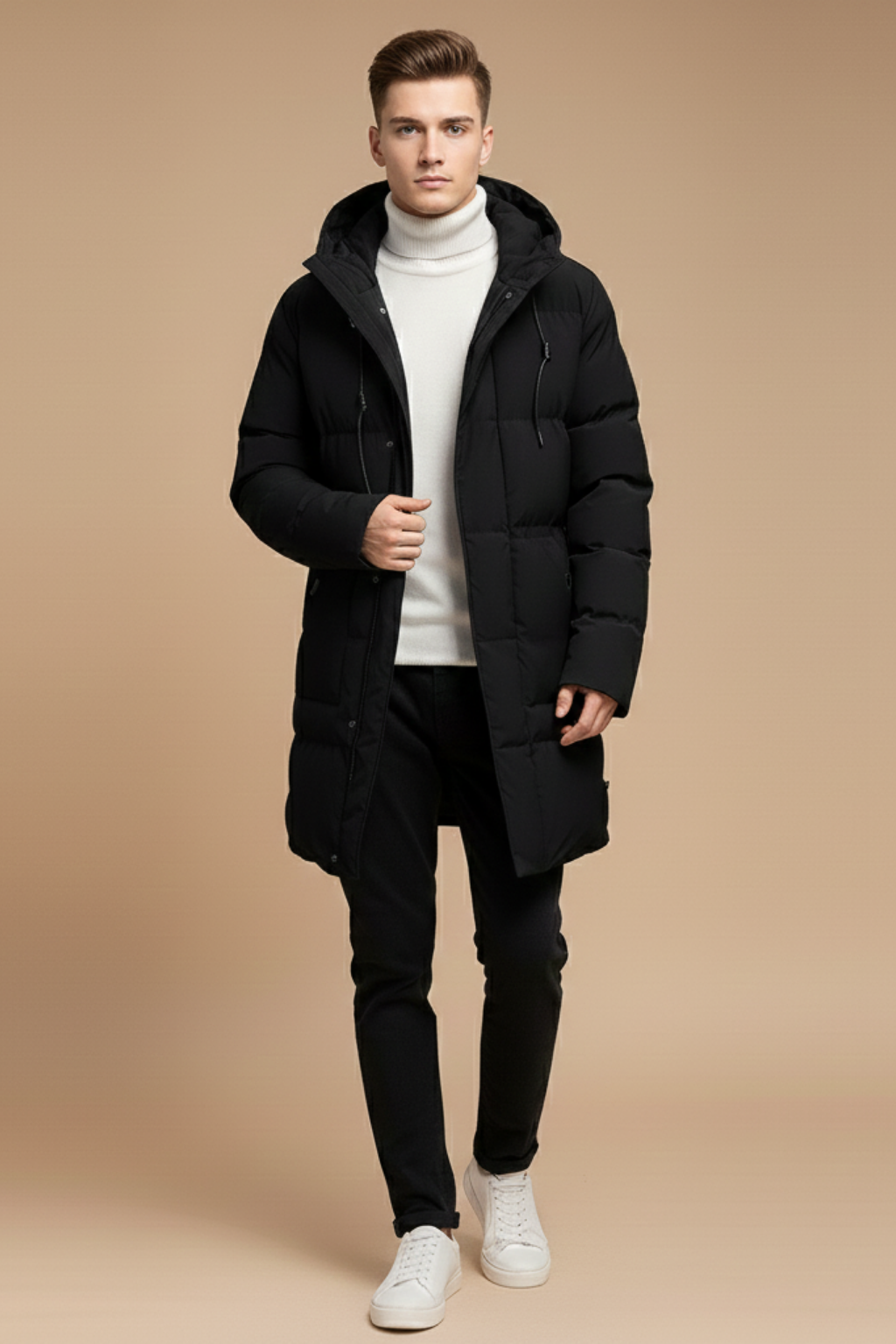 Men’s Insulated Parka Jacket – Longline Hooded Winter Coat with Quilted Design for Cold Weather Wear