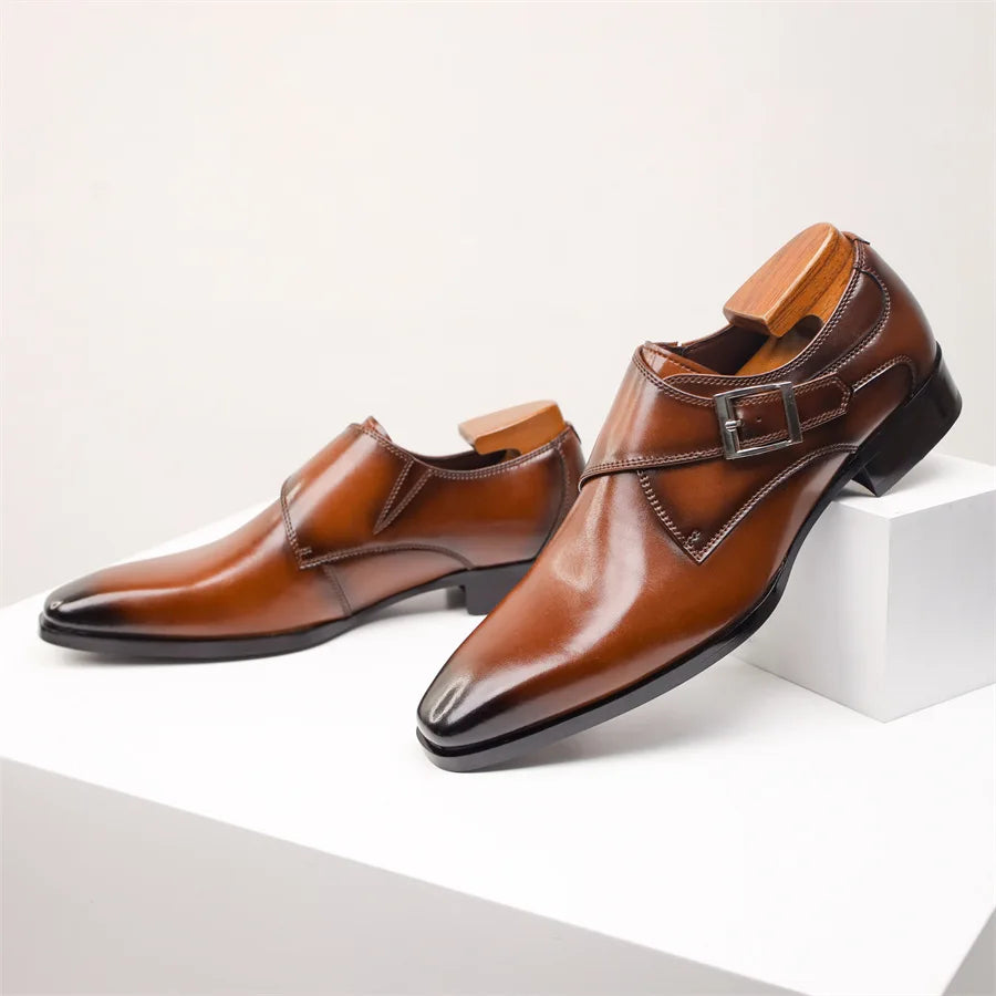 Men’s Italian Monk Strap Dress Shoes – Classic Buckle Detail