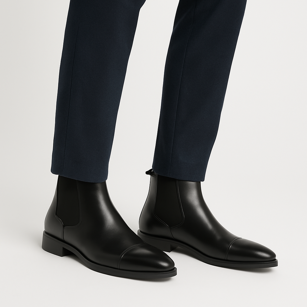 Men’s Faux Leather Chelsea Boots – Cap Toe, Elastic Gusset