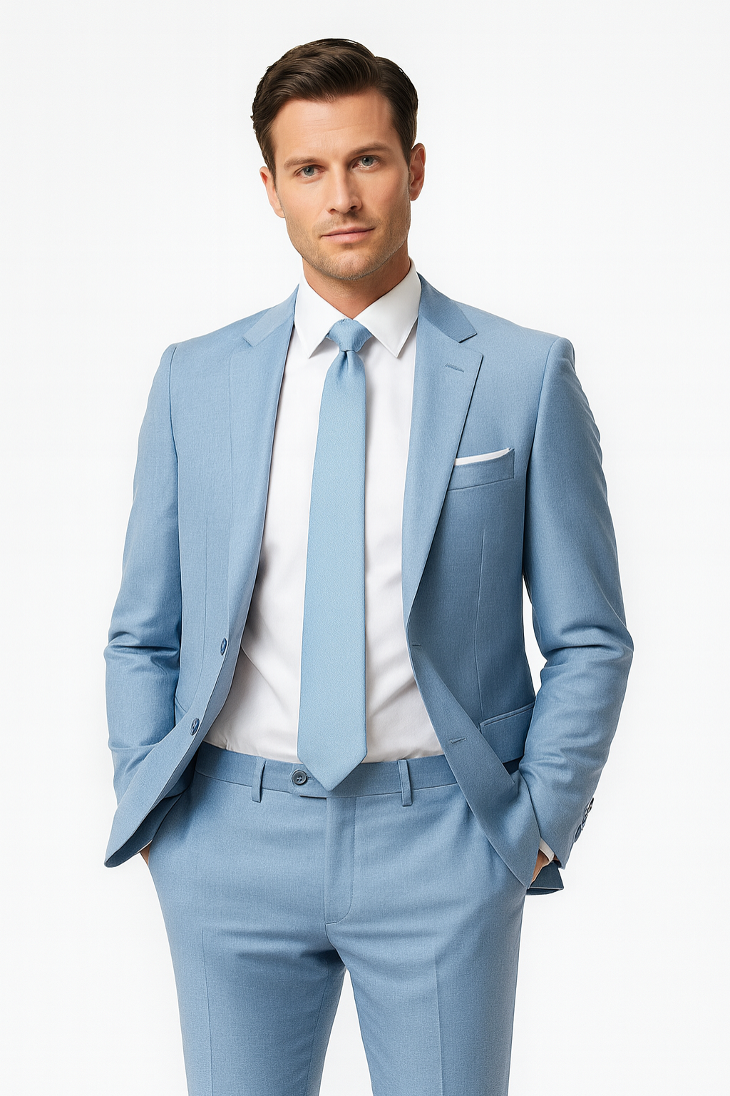 Men’s Light Blue Slim Fit Summer Suit – Lightweight Two-Piece Set