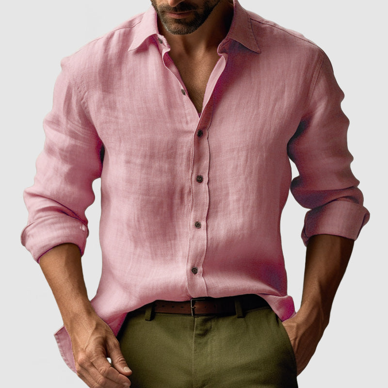 Men’s Linen Vintage Button-Up Shirt – Lightweight Smart-Casual Essential