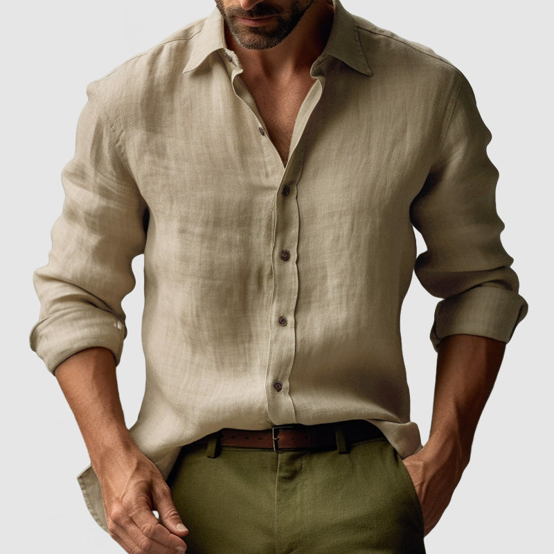 Men’s Linen Vintage Button-Up Shirt – Lightweight Smart-Casual Essential
