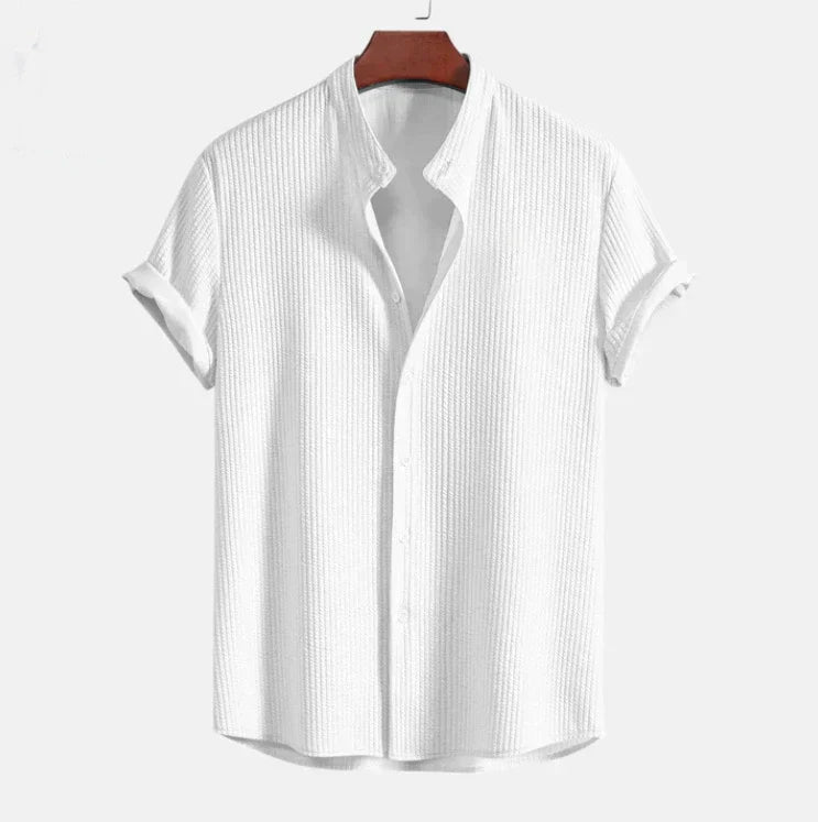 Men’s Mandarin Collar Short Sleeve Shirt – Relaxed Fit
