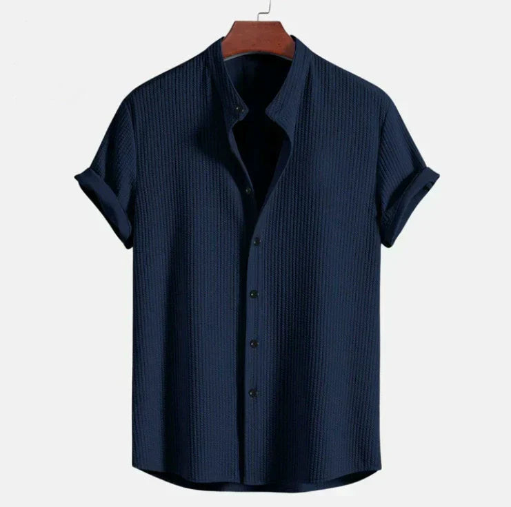 Men’s Mandarin Collar Short Sleeve Shirt – Relaxed Fit