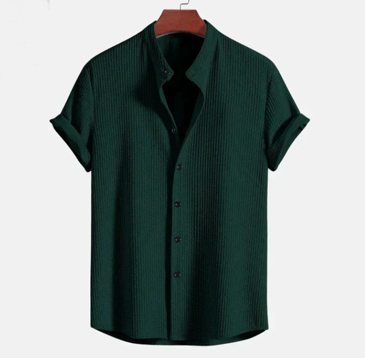 Men’s Mandarin Collar Short Sleeve Shirt – Relaxed Fit