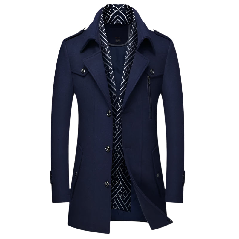 Men’s Military-Inspired Tailored Coat – Double-Breasted Longline Overcoat