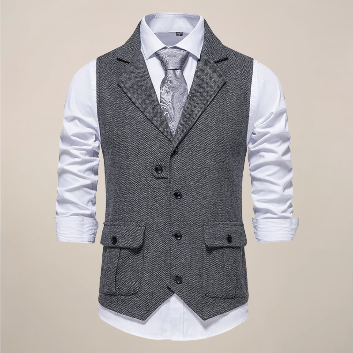 Men’s Modern Tweed Waistcoat – Classic Notch Lapel Formal Vest