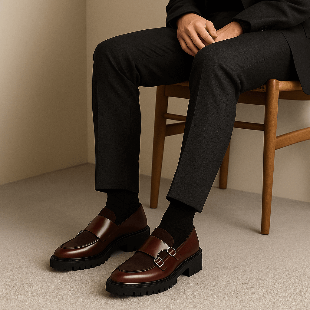 Men’s Monk Strap Loafers – Modern Dress Shoes with Dual Buckle