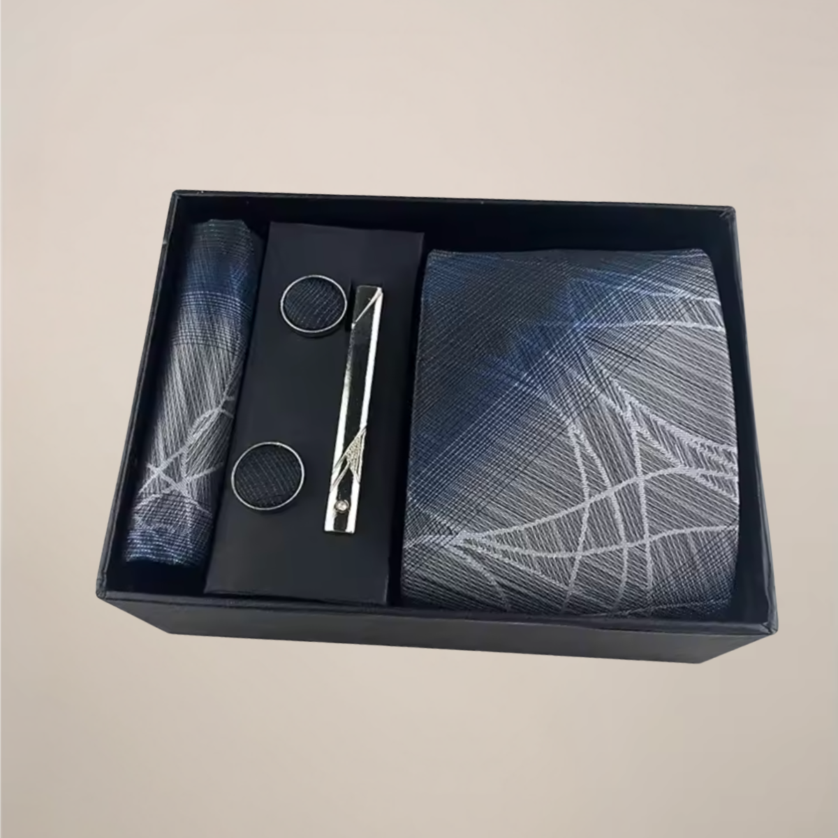 Men’s Paisley Tie Gift Set – Formal Necktie, Pocket Square, Cufflinks & Clip in Box