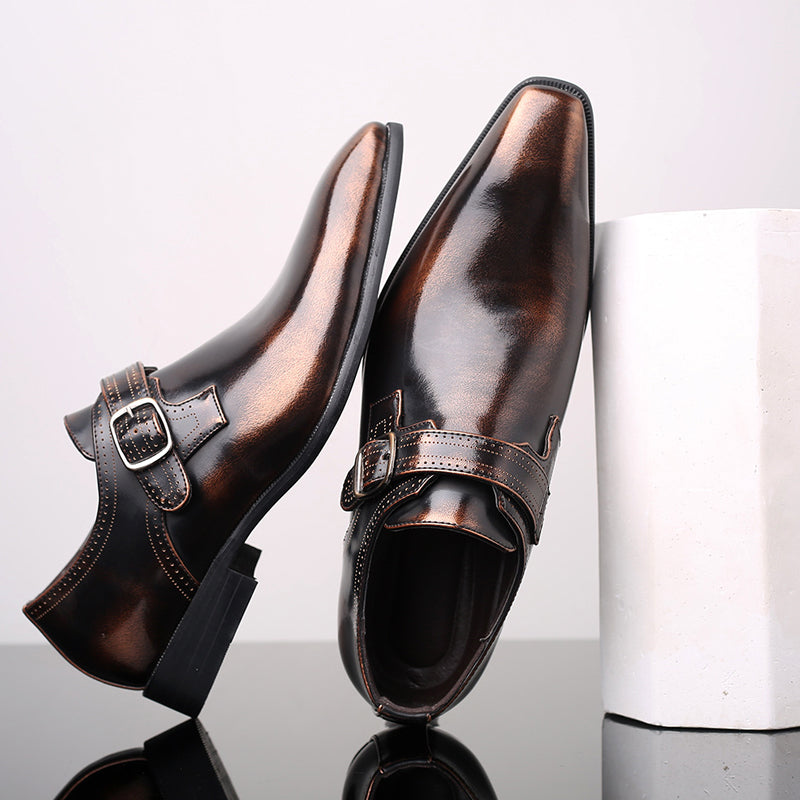 Men’s Patent Monk Strap Shoes – Polished Finish – Single Buckle
