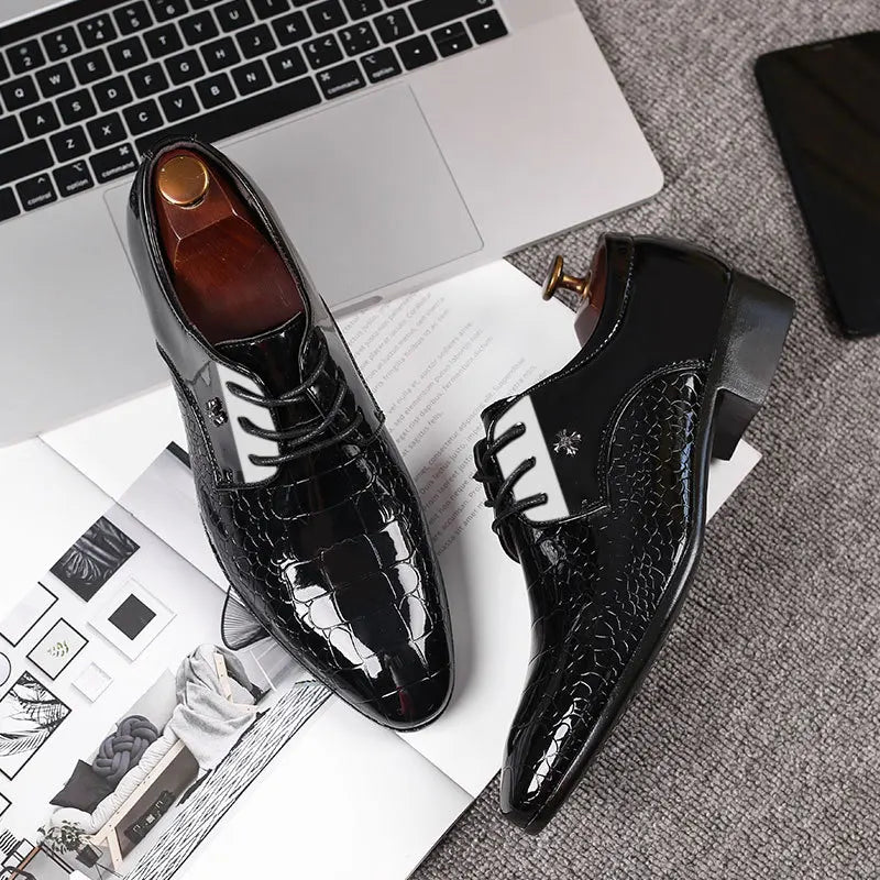 Men’s Patent Oxford Dress Shoes – Lace-Up Formal Footwear with Textured Finish