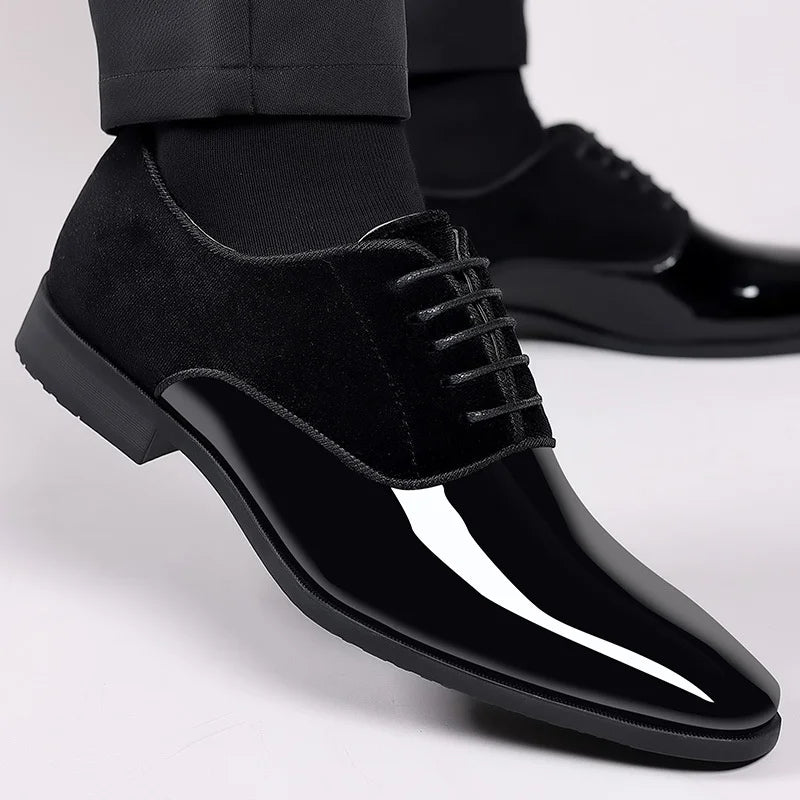 Men’s Patent Oxford Shoes – Velvet And Shiny Contrast Design