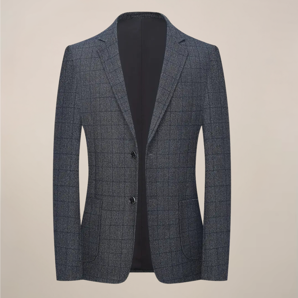 Men’s Plaid Blazer – Tailored Check Jacket with Lapel Collar and Pockets