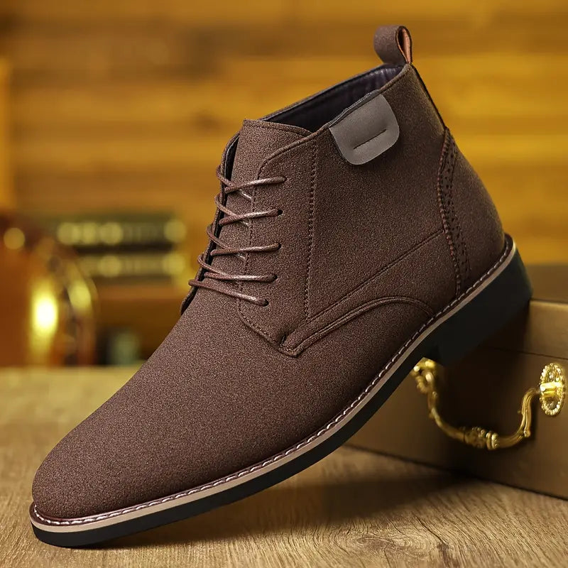 Men’s Retro Mid-Top Lace-Up Shoes – Pointed Toe with Rubber Sole