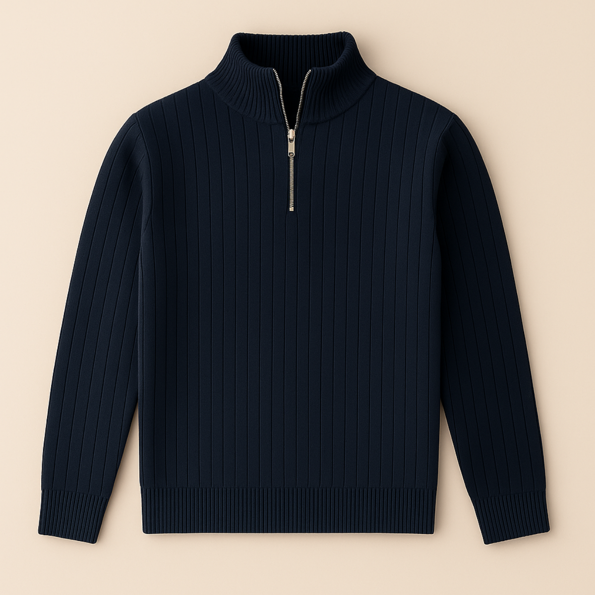 Men’s Ribbed Half Zip Jumper – Stand Collar, Warm Knit
