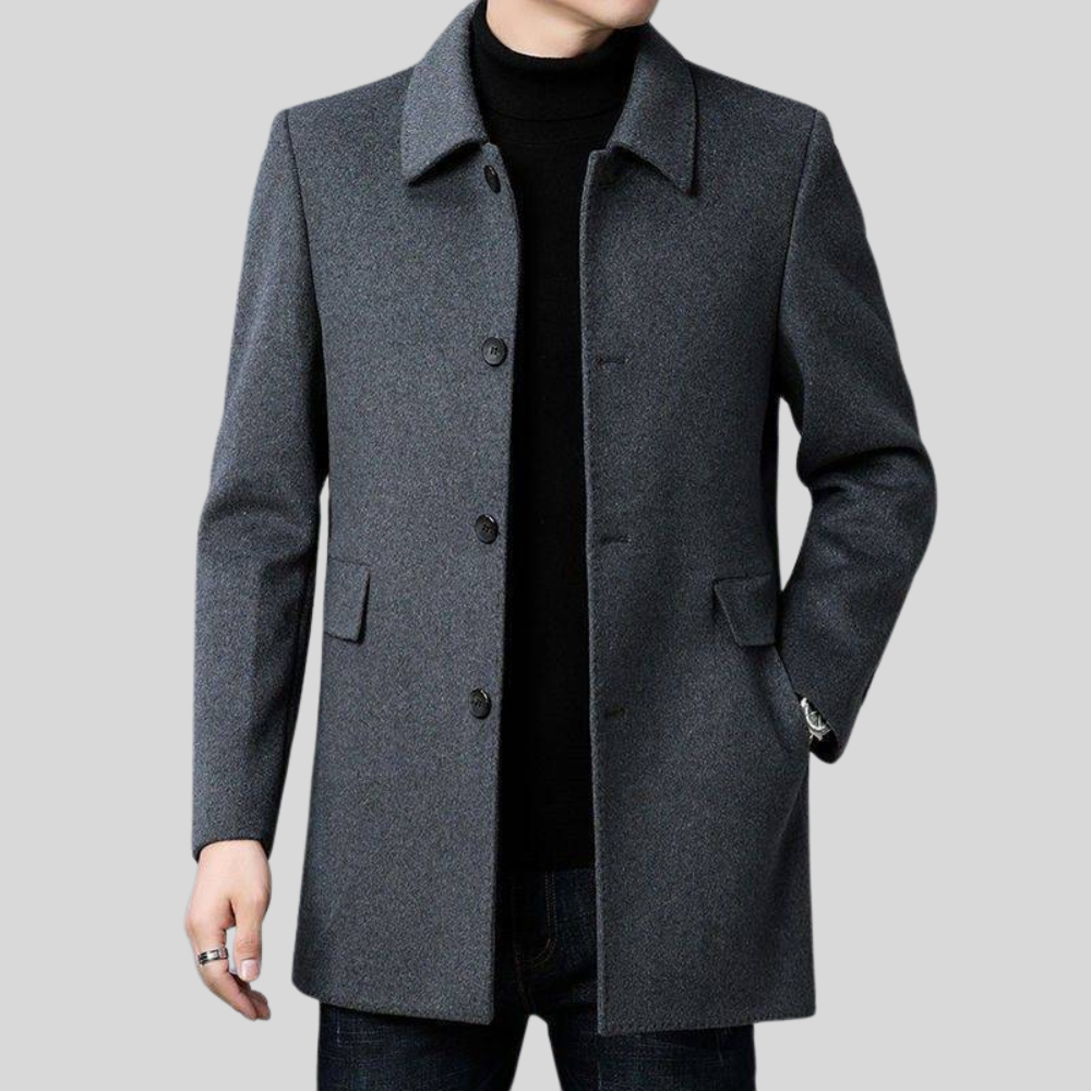 Men’s Single-Breasted Overcoat – Smart Casual Tailored Winter Jacket