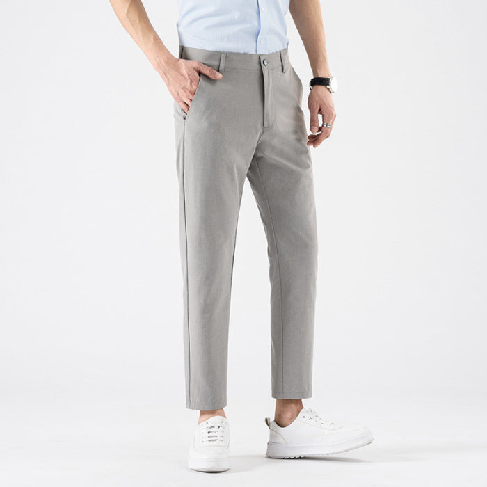 Men’s Slim Fit Cropped Trousers – Smart Casual Business Pants for Spring & Autumn
