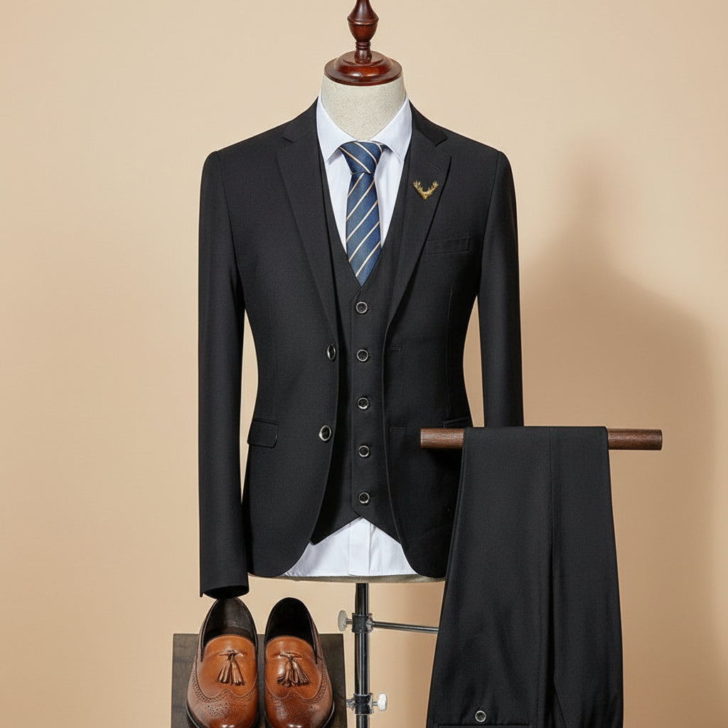 Men’s Slim Fit Three-Piece Suit – Tailored Formal Set for Weddings & Special Events