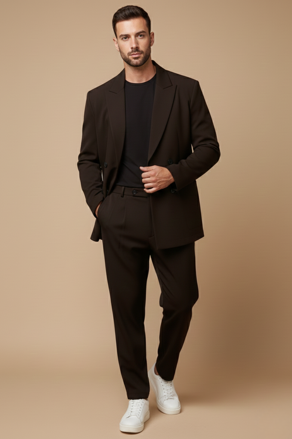 Men’s Slim Fit Two-Piece Suit – Double-Breasted Blazer with Peak Lapels and Tailored Trousers for Smart Occasions