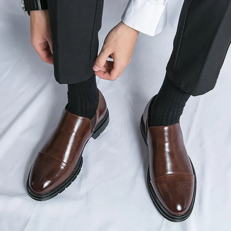 Men’s Slip-On Leather Shoes – Smart Casual Comfort with Elastic Panels