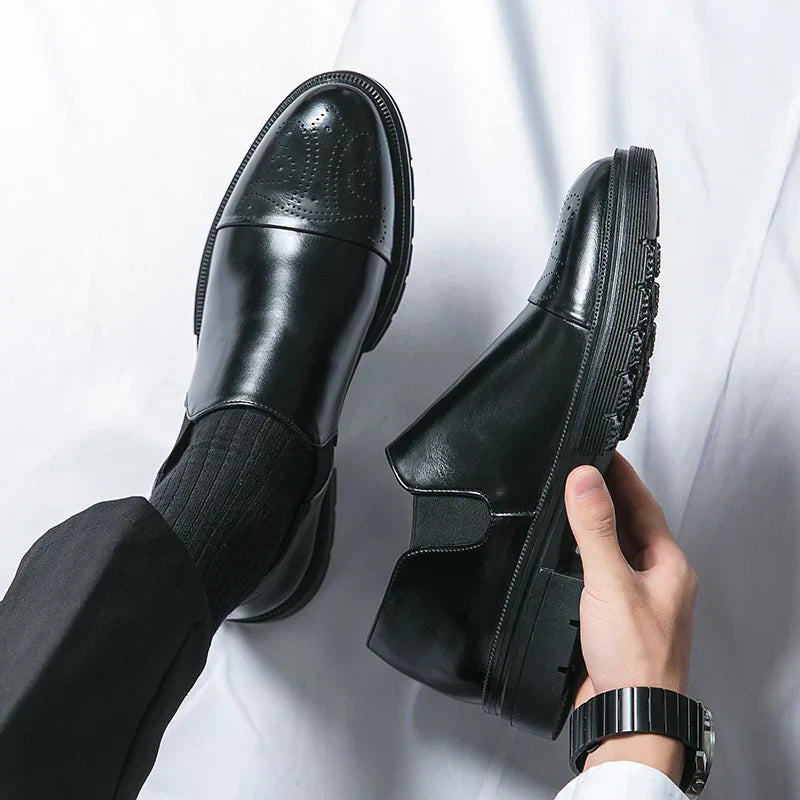 Men’s Slip-On Leather Shoes – Smart Casual Comfort with Elastic Panels