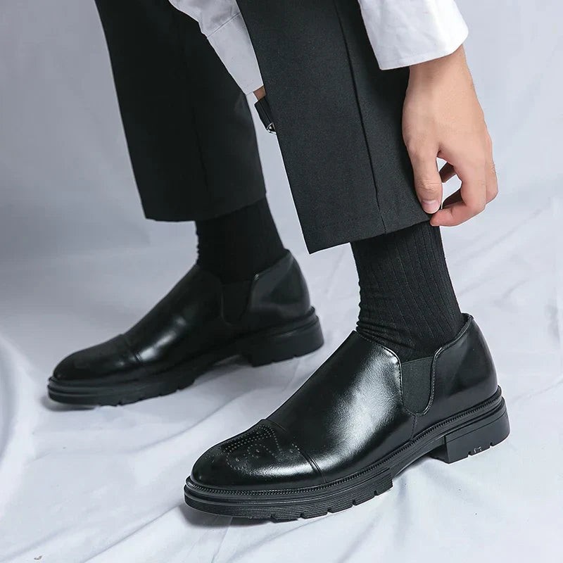Men’s Slip-On Leather Shoes – Smart Casual Comfort with Elastic Panels