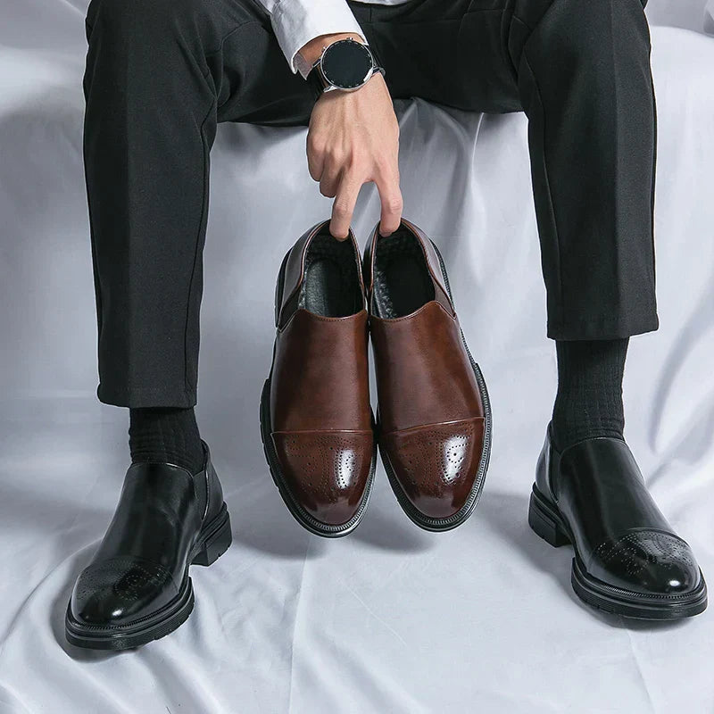 Men’s Slip-On Leather Shoes – Smart Casual Comfort with Elastic Panels