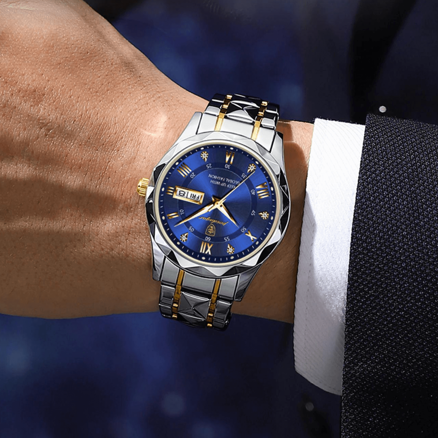 Men’s Stainless Steel Wristwatch – Different Colours Dial with Day & Date Display