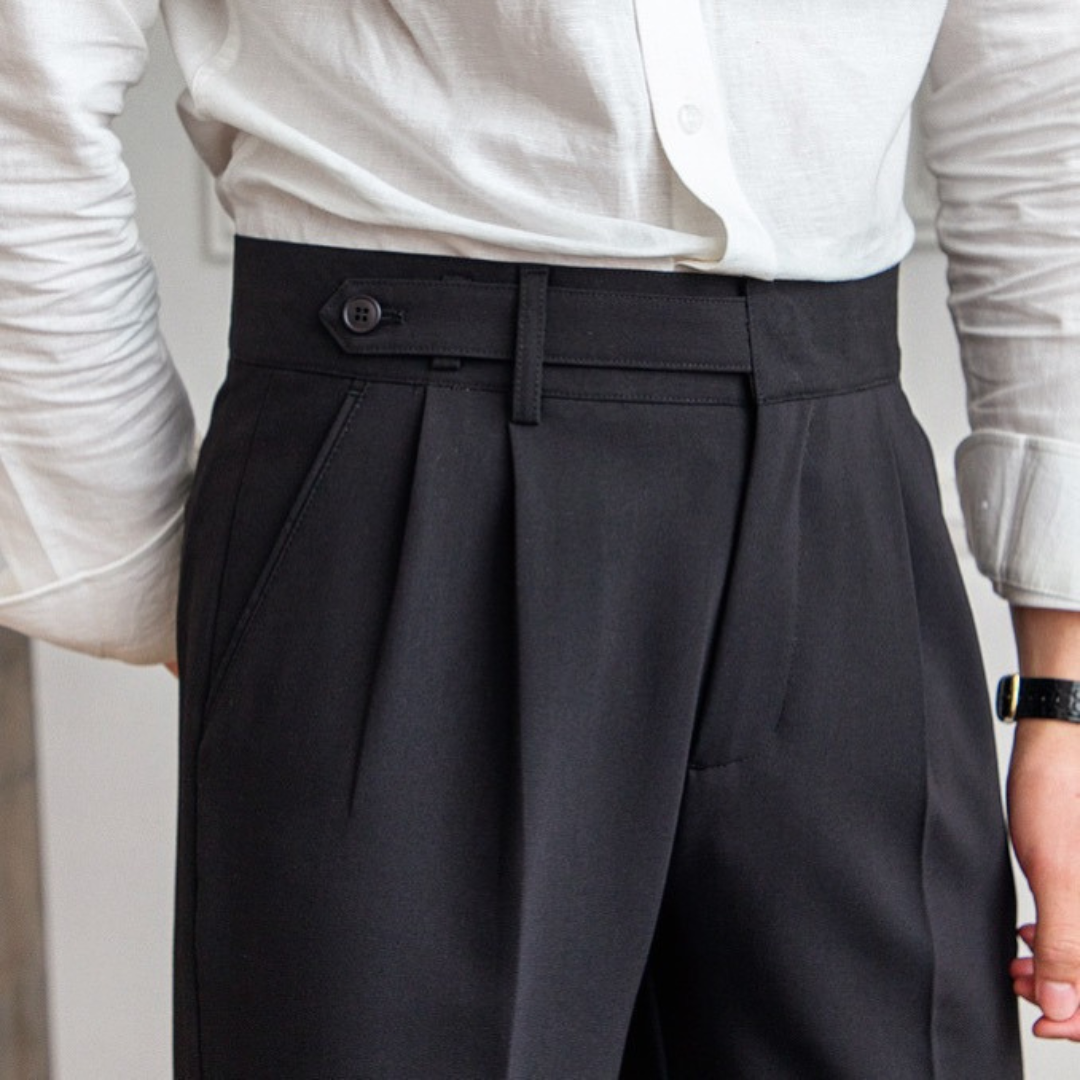 Men’s Tailored Pleated Trousers – High Waisted, Straight Leg