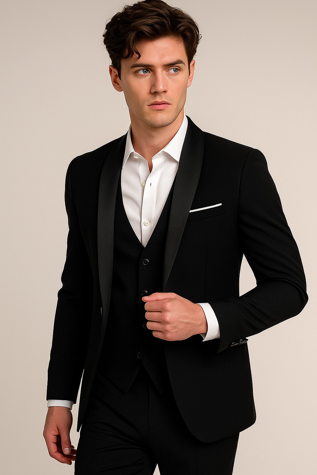 Men’s Three-Piece Slim Fit Suit – Shawl Lapel – Tailored Elegance