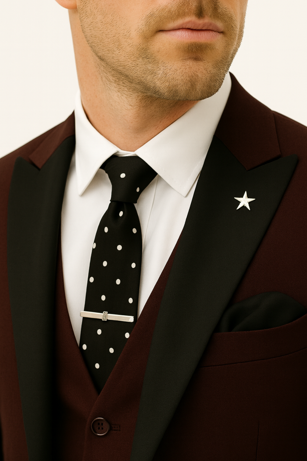 Men’s Three-Piece Suit – Burgundy, Tailored Formal Set