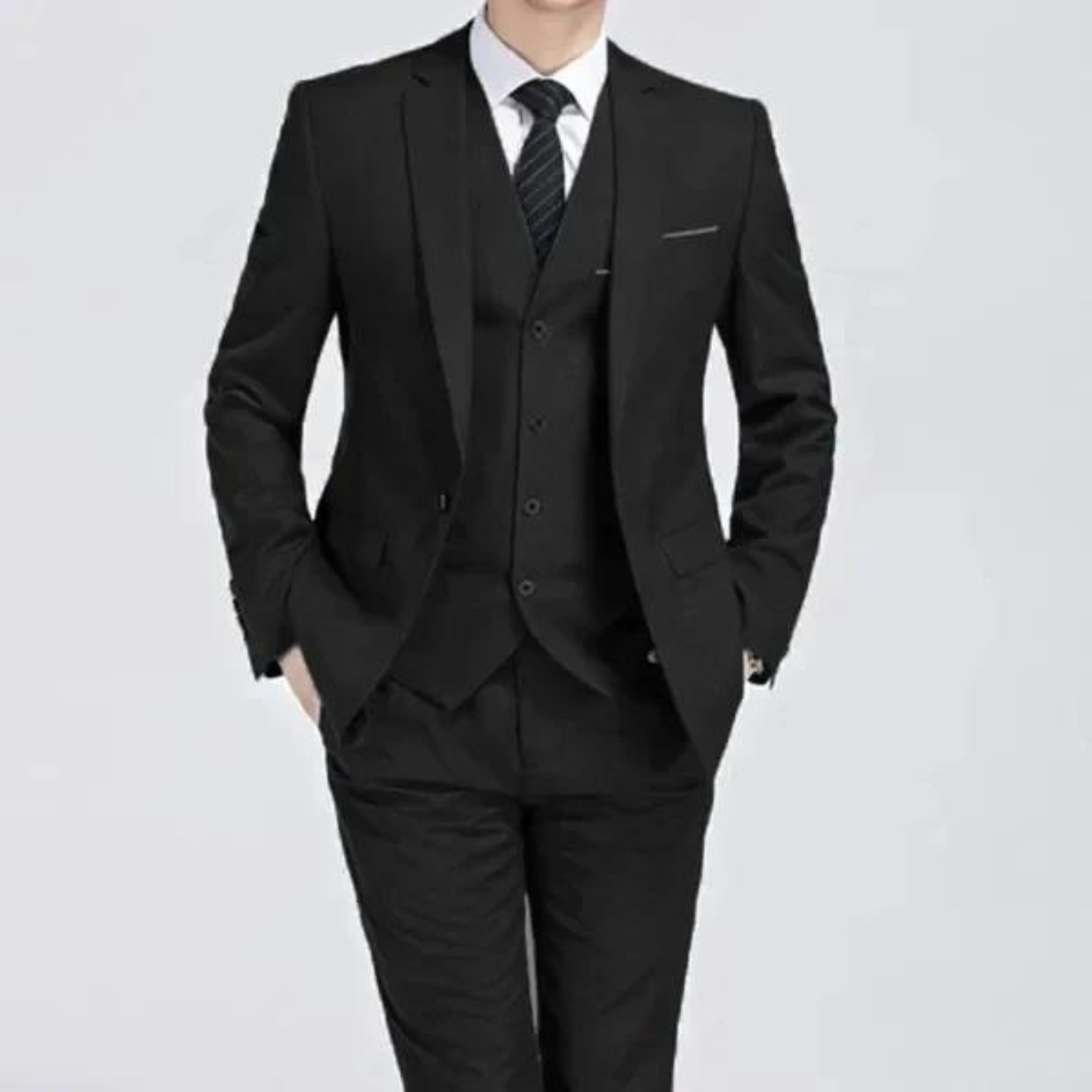 Men’s Three-Piece Suit – Single-Button Black Formal Set