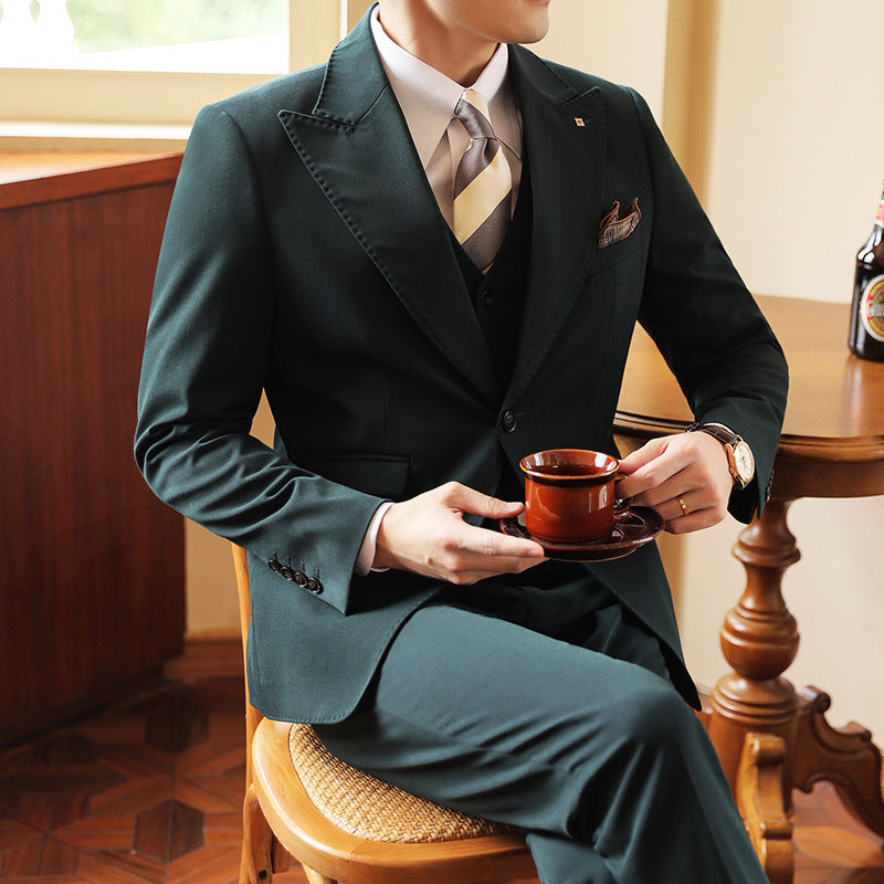 Men’s Three-Piece Suit – Tailored Stitching Formal Set for Weddings & Events