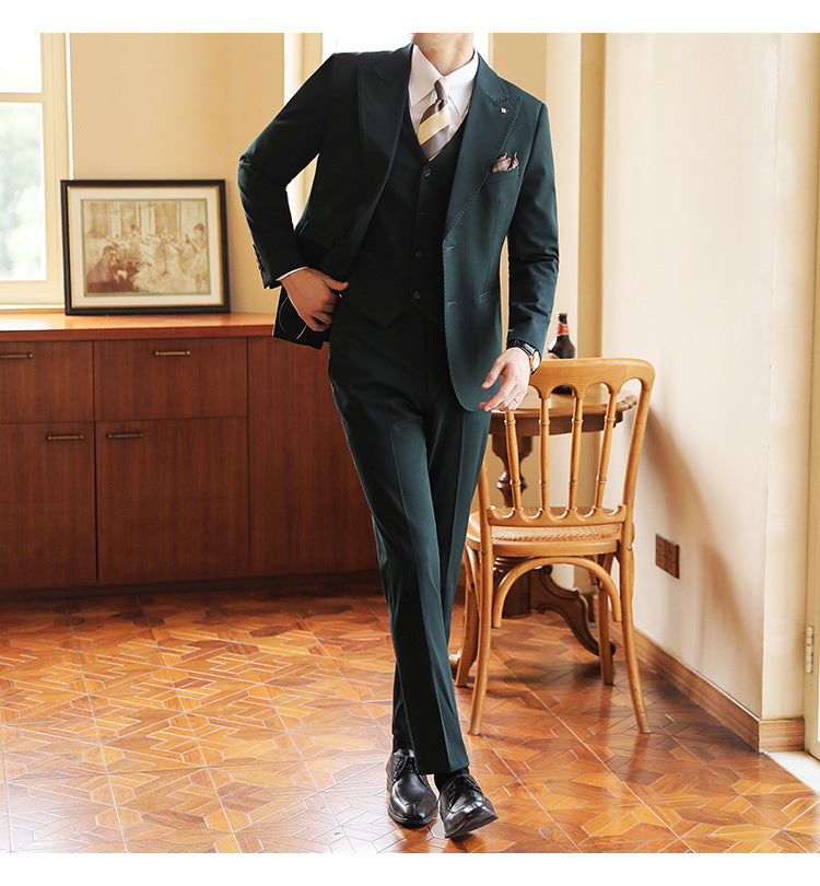 Men’s Three-Piece Suit – Tailored Stitching Formal Set for Weddings & Events