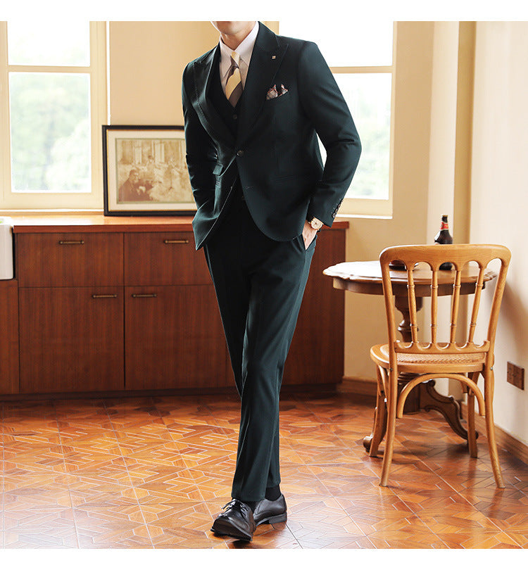 Men’s Three-Piece Suit – Tailored Stitching Formal Set for Weddings & Events