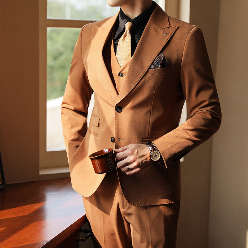 Men’s Three-Piece Suit – Tailored Stitching Formal Set for Weddings & Events