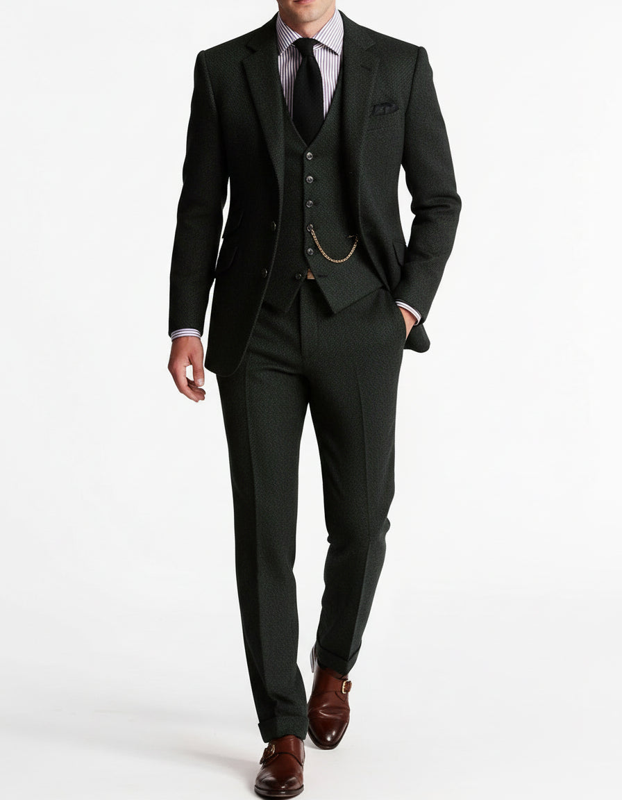 Men’s Three-Piece Tweed Tuxedo – Classic Tailored Suit Set