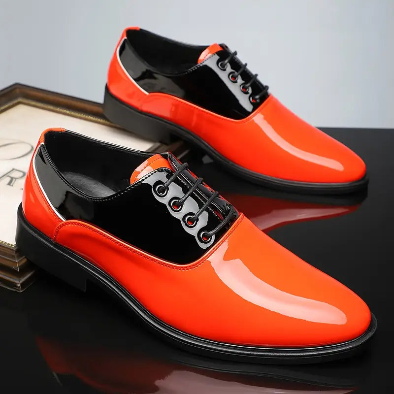 Men’s Two-Tone Patent Lace-Up Dress Shoes - Preppy Style