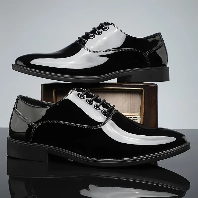 Men’s Two-Tone Patent Lace-Up Dress Shoes - Preppy Style