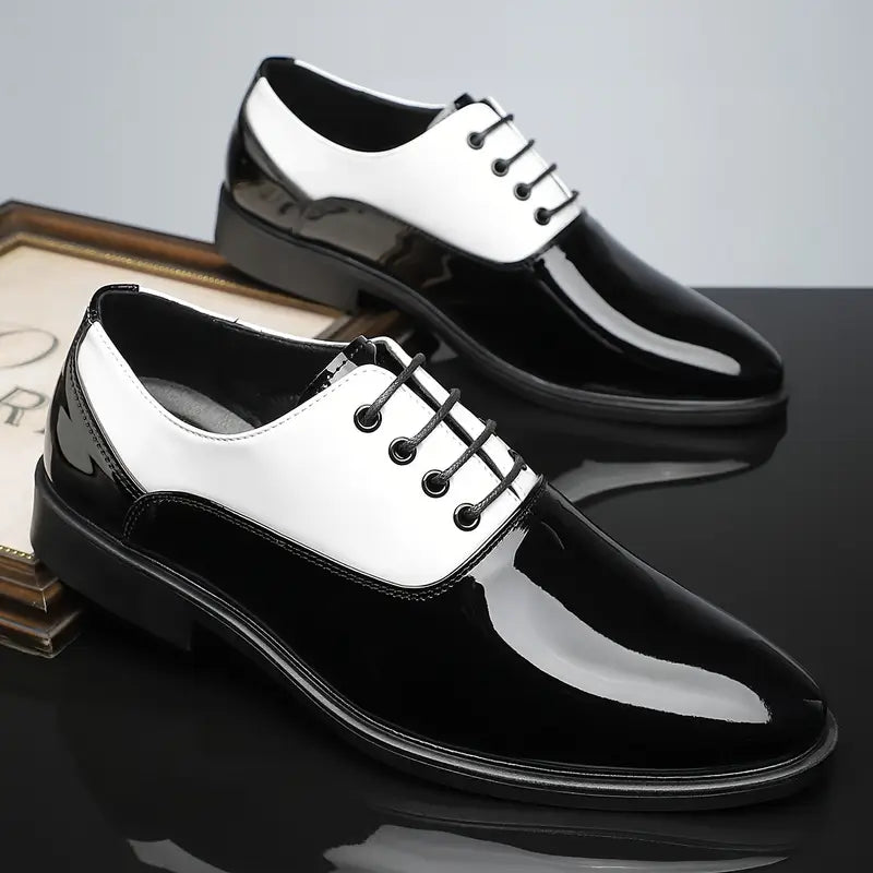 Men’s Two-Tone Patent Lace-Up Dress Shoes - Preppy Style