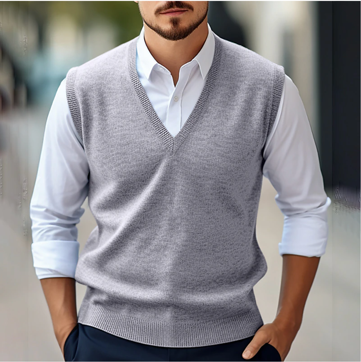 Men’s V-Neck Knitted Sleeveless Pullover
