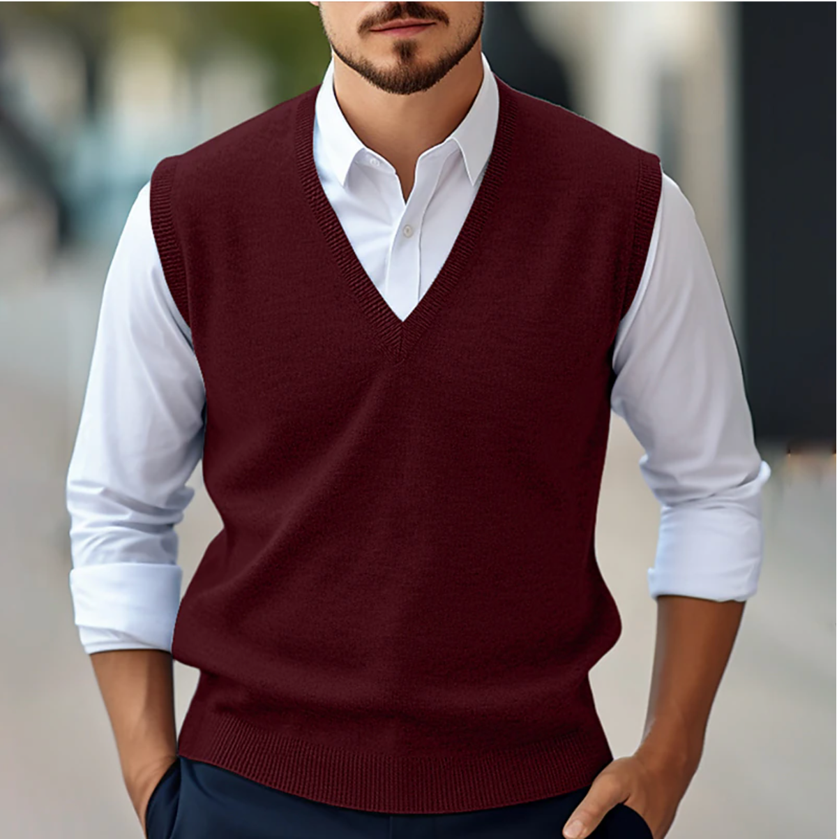 Men’s V-Neck Knitted Sleeveless Pullover