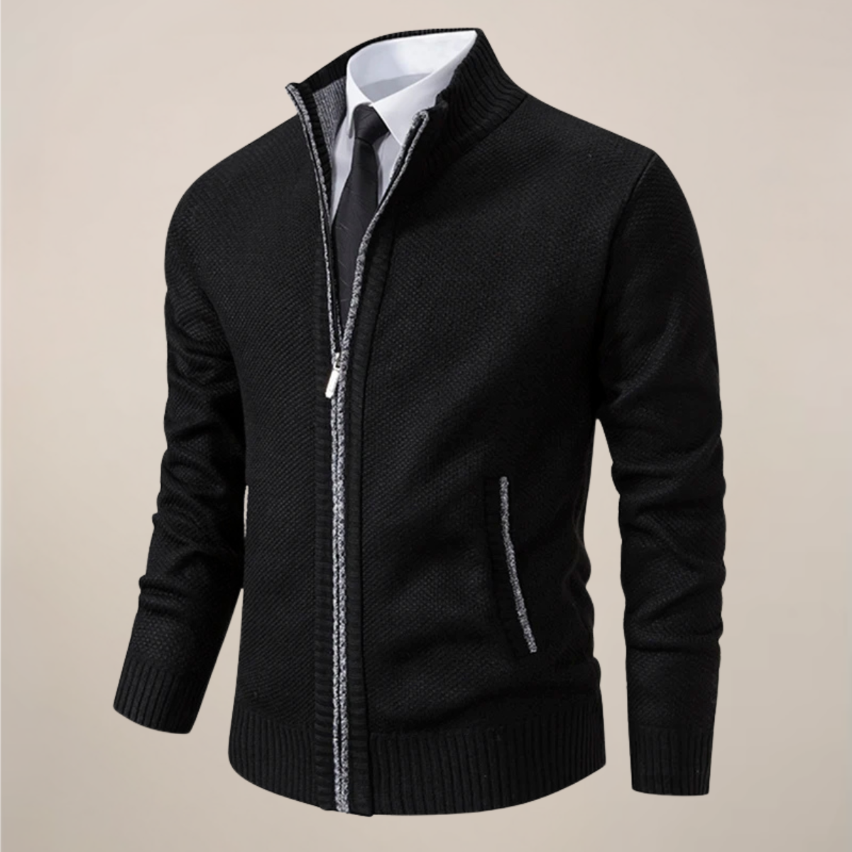 Men’s Zip-Up Stand Collar Cardigan – Smart Casual Knit Jacket