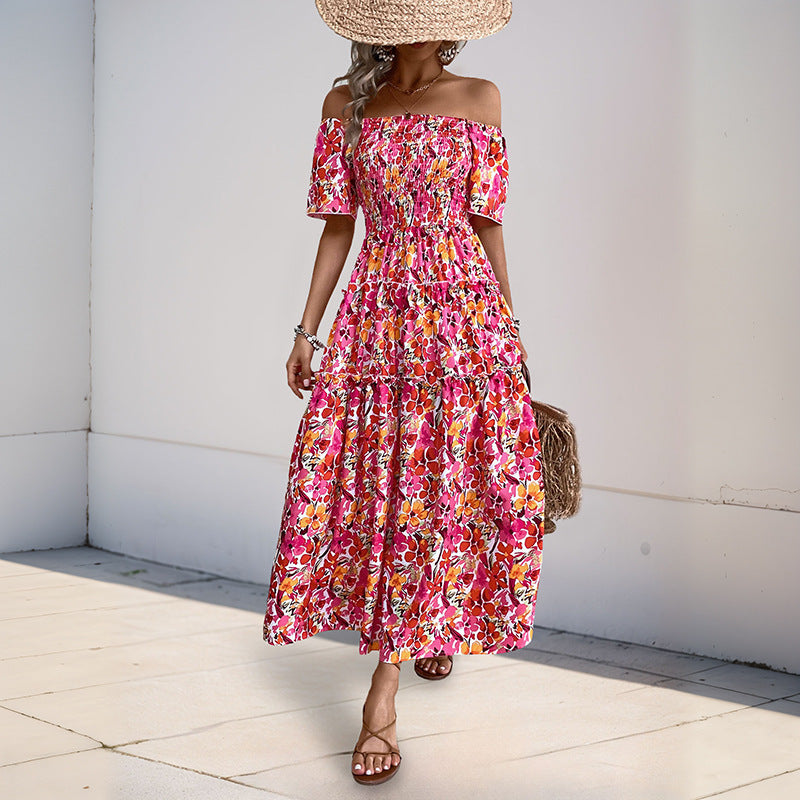 Women's Red Off-Shoulder Maxi Dress - Tiered Ruffle Summer Style