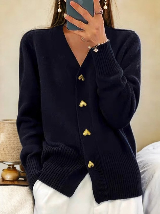 Olivia Gilet Woman Elegant – Warm Cardigan with Golden Heart-Shaped Buttons