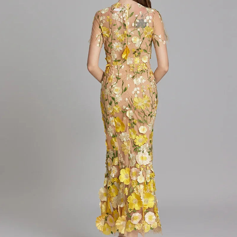 Women's Elegant Embroidered Midi Dress - Sleeveless, Timeless Design