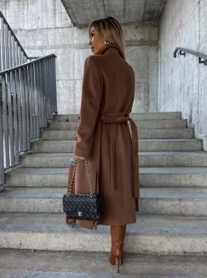Talia Long Coat Woman – Elegant Winter Trench with Belt & Warm Lining