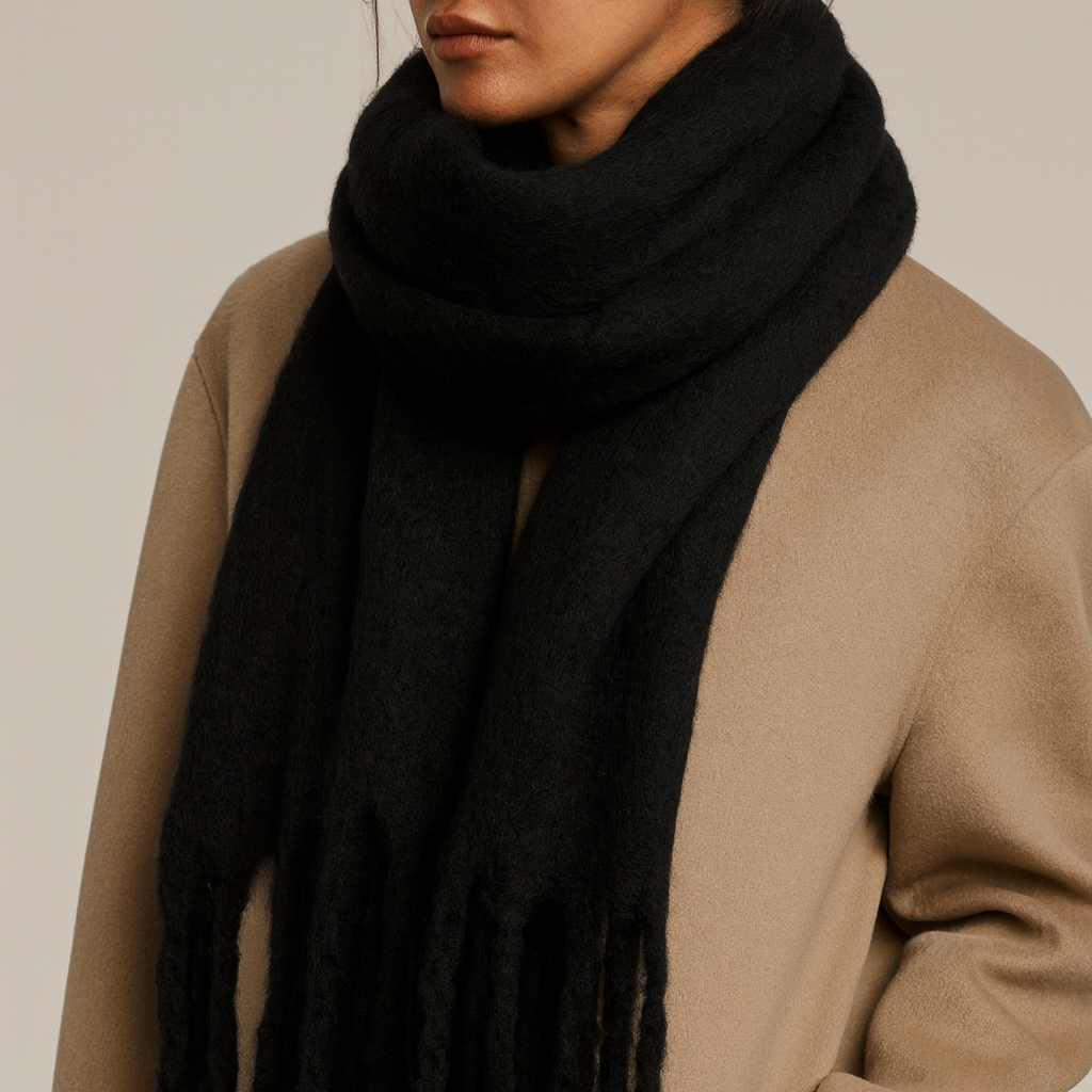 Soft Oversized Scarf – Classic Winter Wrap with Fringed Ends