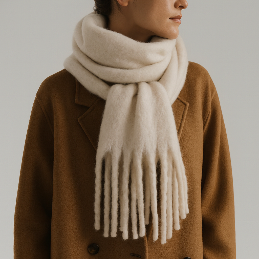 Soft Oversized Scarf – Classic Winter Wrap with Fringed Ends