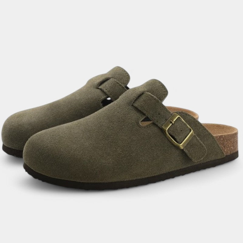 Unisex Suede Clogs – Adjustable Strap, Cushioned Footbed & Non-Slip Sole